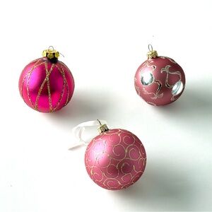 Pink and Gold Blown Glass Christmas Ornaments Set